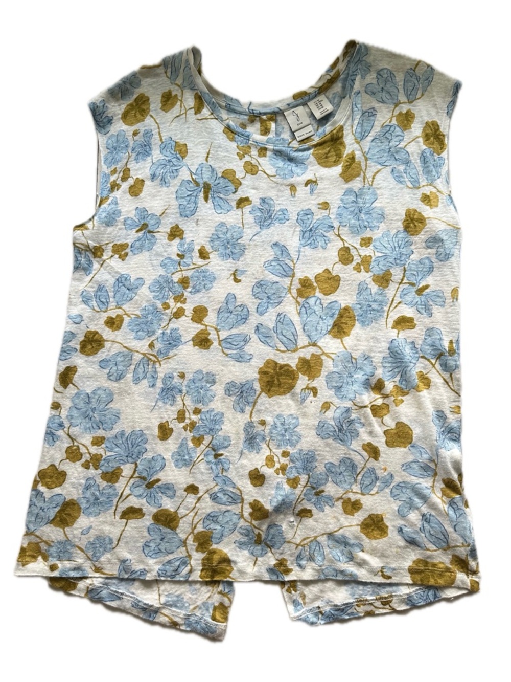 Joie Top Blouse 100% Soft Linen Boho Floral Button Accent Pullover Cap Sleeve M